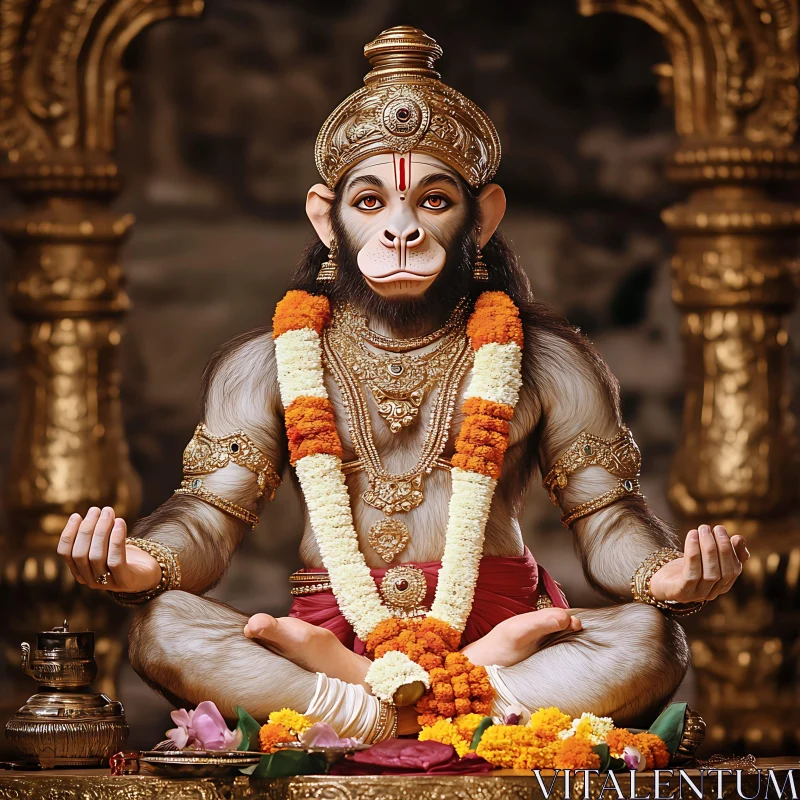 AI ART Ornate Hanuman Temple Statue with Marigold Garlands