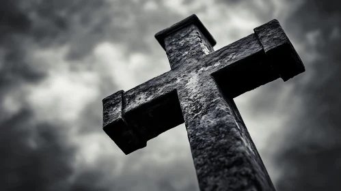 Ominous Sky with Stone Cross Monument