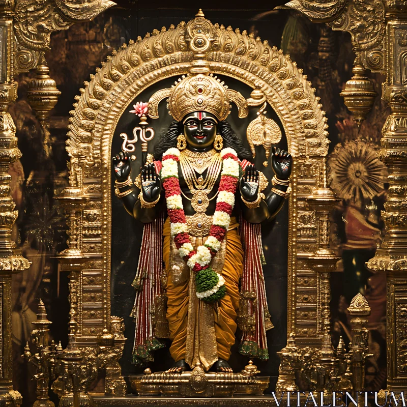 Ornate Hindu Deity Statue with Gold Ornaments AI Image