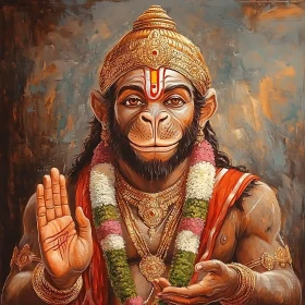 Hanuman with Gold Ornaments and Garlands