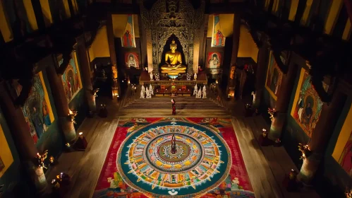 Temple with Golden Buddha and Mandala