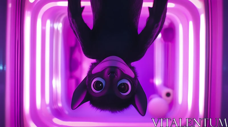 Neon Purple Tunnel with Hanging Cartoon Bat AI Image