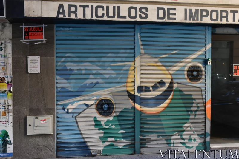 PHOTO Airplane Street Art on Shop Shutter