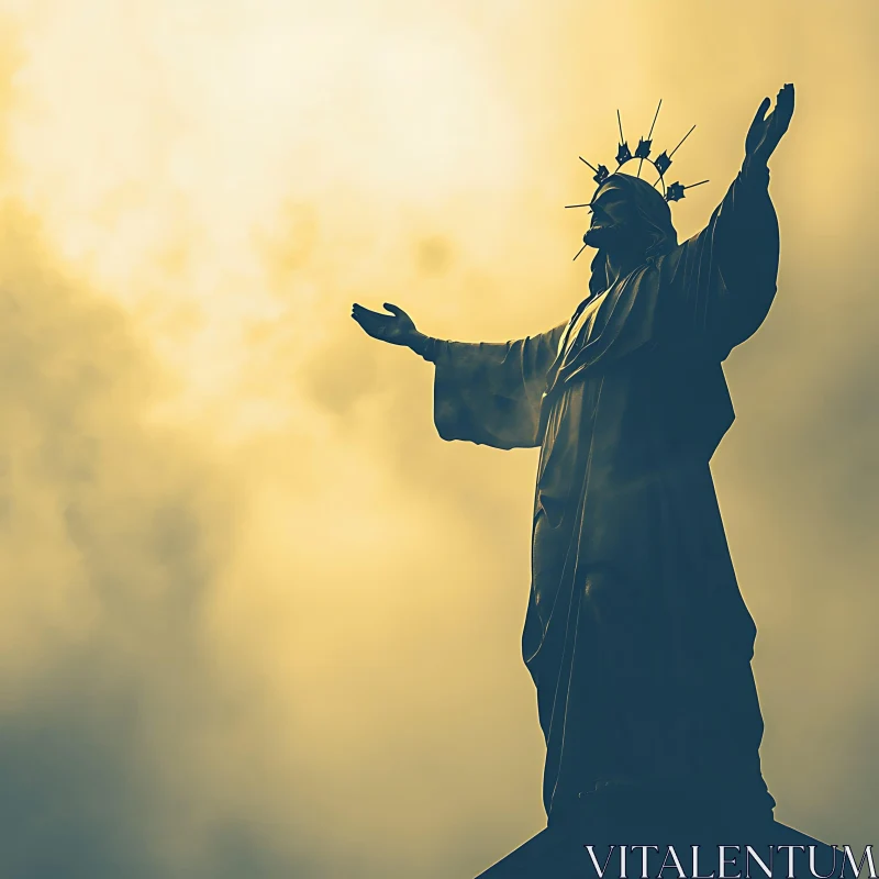 Majestic Statue Under Sunlit Clouds AI Image