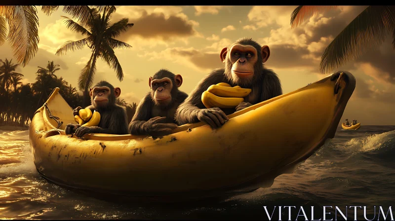 AI ART Monkeys in Banana Boat