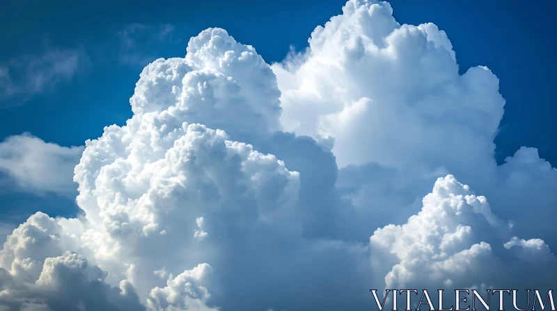 Towering Fluffy Clouds Against Blue Sky AI Image