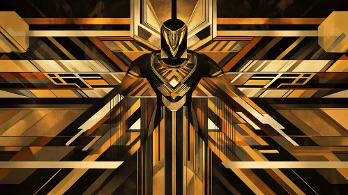 Geometric Gold Robotic Surreal Art