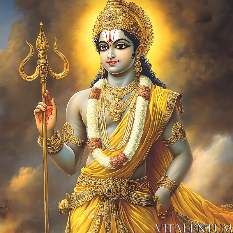 Hindu God with Trident in Yellow Attire Hindu God with Trident in Yellow Attire