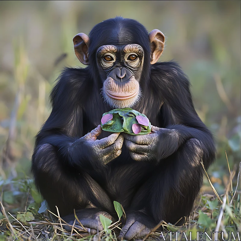 Young Primate with Green Leaves AI Image