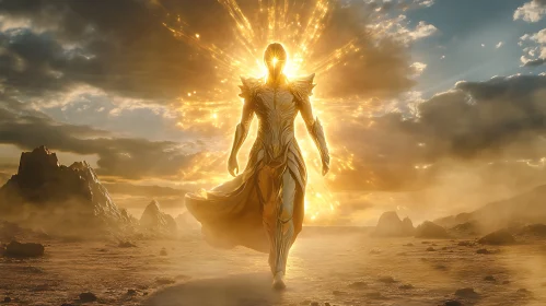 Radiant Celestial Being in Barren Land
