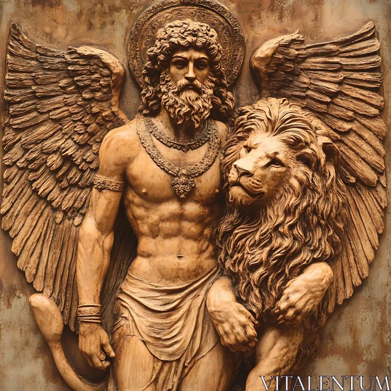 AI ART Ancient God with Lion Statue
