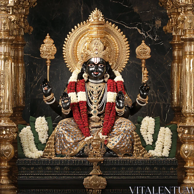 Ornate Deity Statue with Gold Ornaments in Temple AI Image