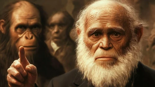 Evolutionary Concept Art with Man and Chimpanzees