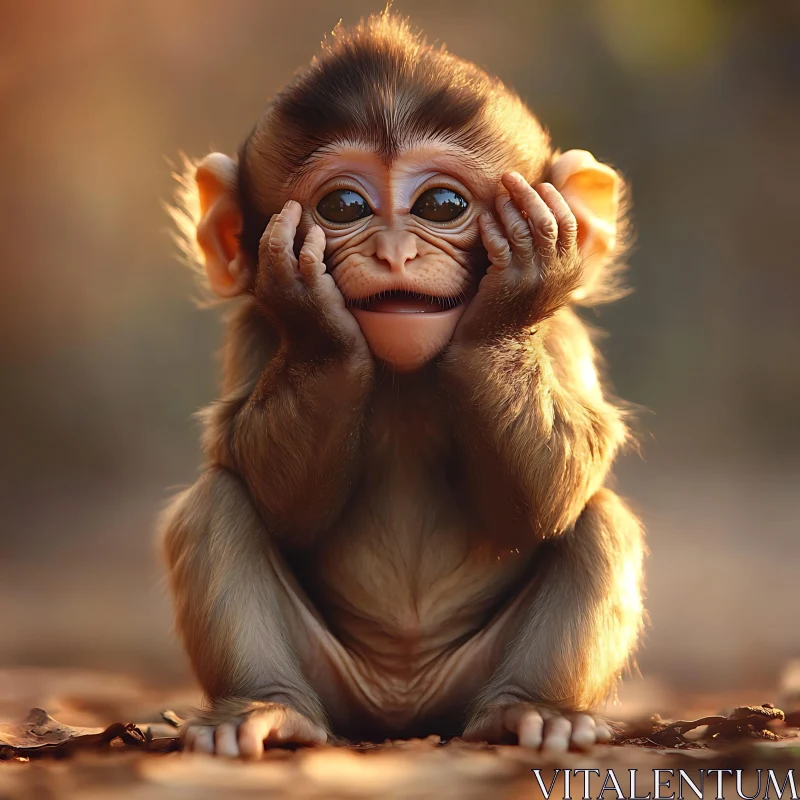 Cute Baby Monkey Portrait in Nature AI Image