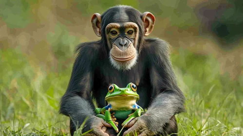 Monkey and Frog in Grass