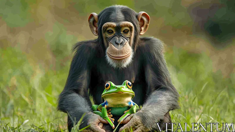 AI ART Monkey and Frog in Grass