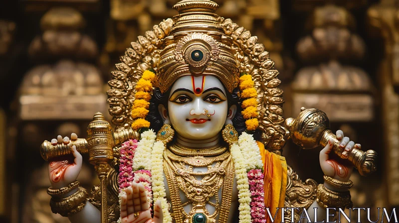 Exquisite Gold-Adorned Hindu Deity Statue in Temple AI Image