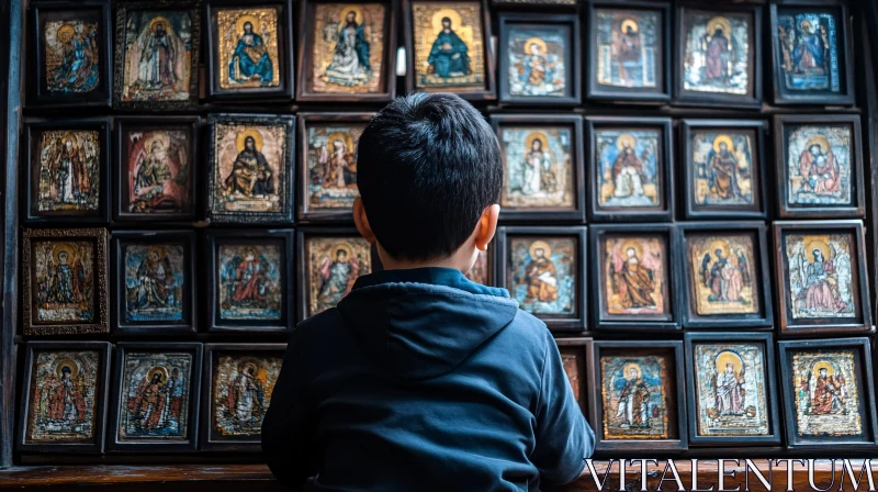 AI ART Young Boy Admiring Religious Art