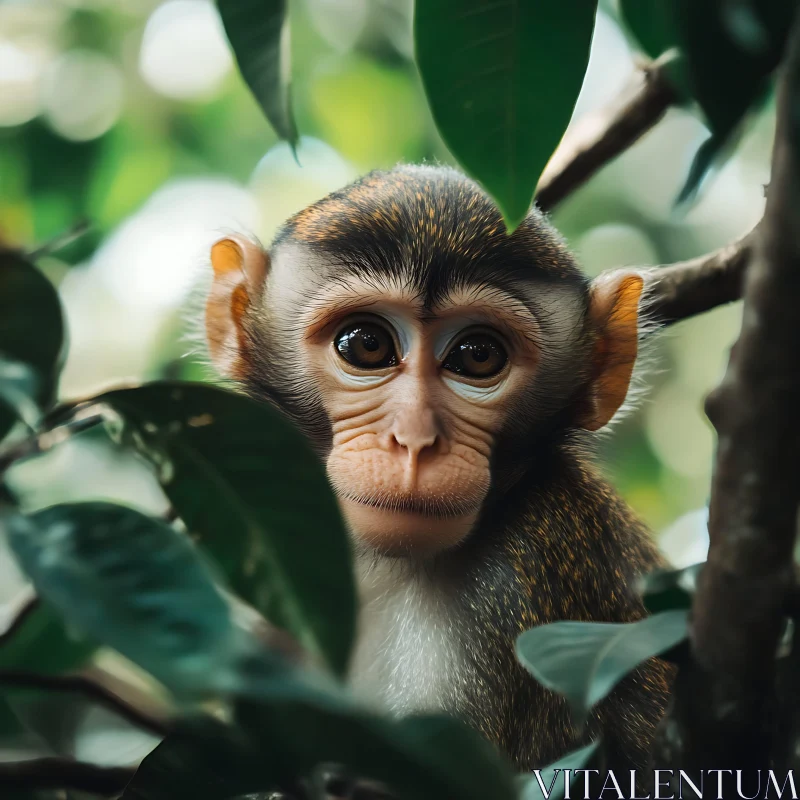 AI ART Innocent Monkey Amidst Jungle Foliage