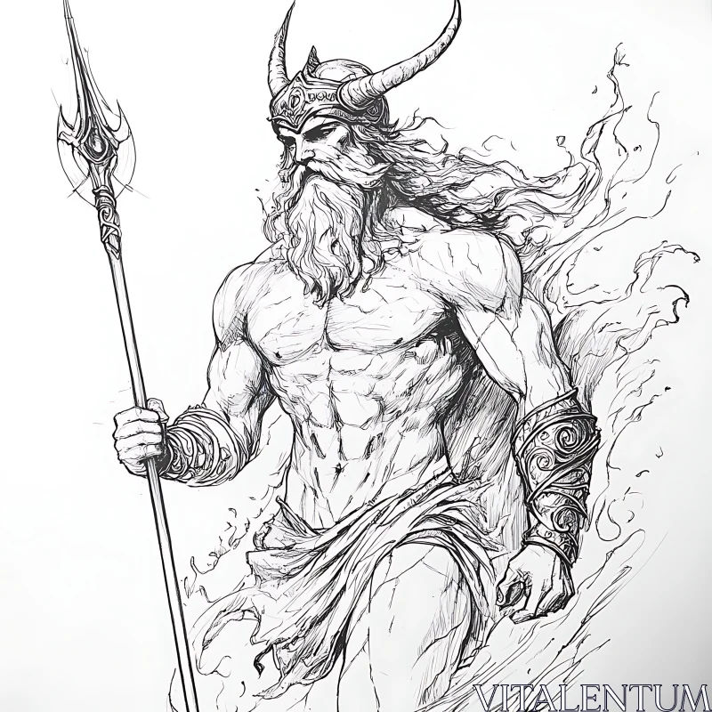 Mythological Warrior Sketch AI Image