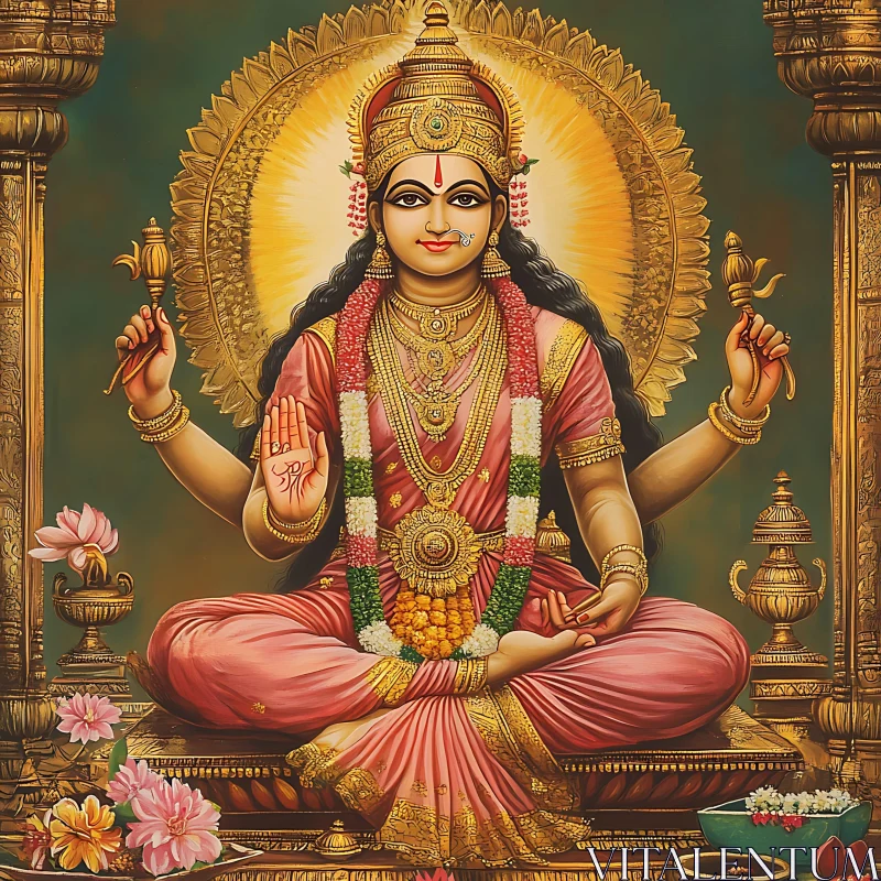 Divine Hindu Deity in Traditional Attire and Gold Jewelry AI Image