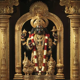 Elaborate Hindu Deity Sculpture in Golden Frame