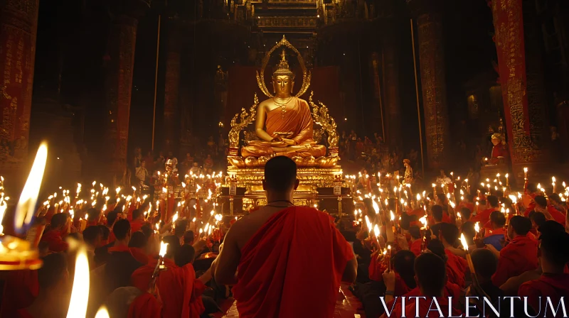 Monks Honoring Buddha in Temple Ceremony AI Image