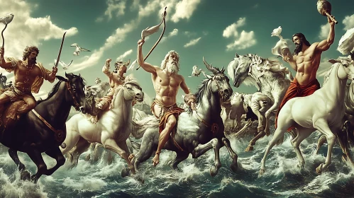 Mythological Sea Gods on Horseback