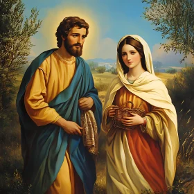 Traditional Religious Portrait in a Pastoral Setting