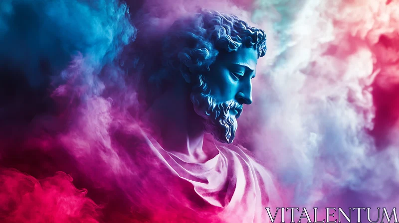 Enigmatic Bust in Vivid Smoke AI Image