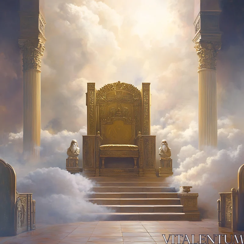 AI ART Regal Golden Throne in Heavenly Setting