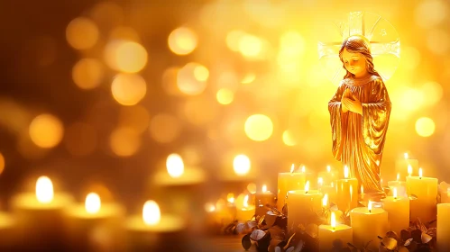 Spiritual Glow: Statue and Candles in Harmony