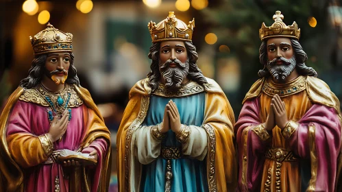 Majestic Three Kings Statues in Prayer