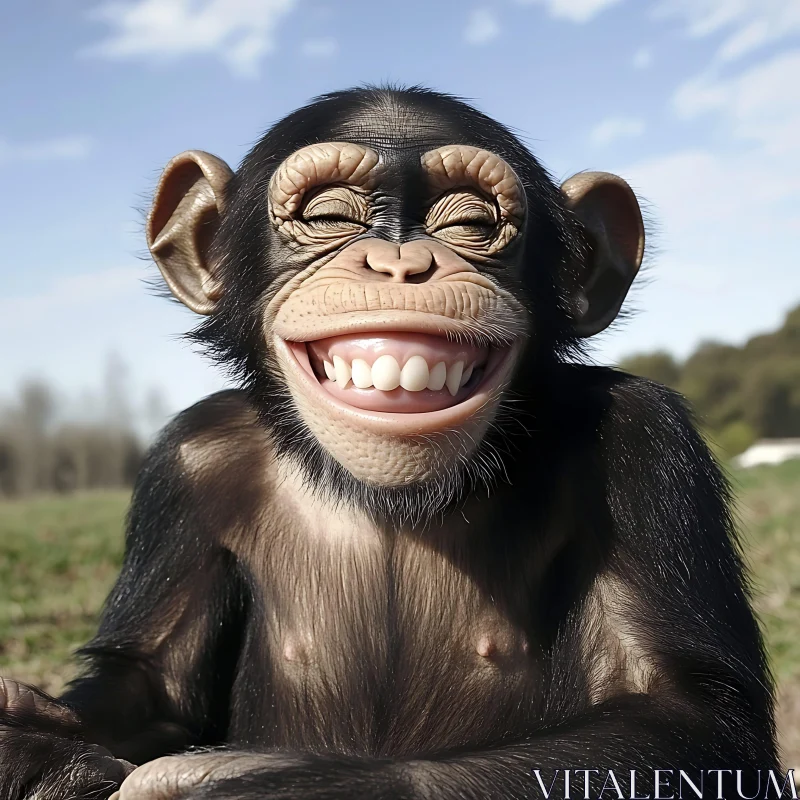 AI ART Happy Young Chimpanzee Outdoors