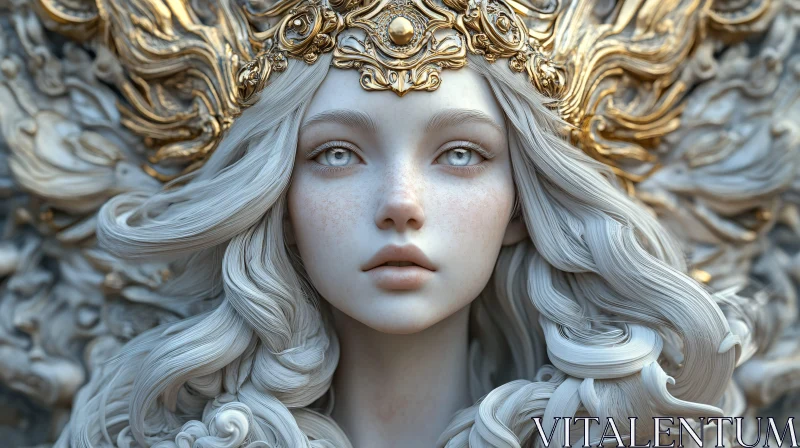 Serene Mythical Portrait with Regal Gold AI Image