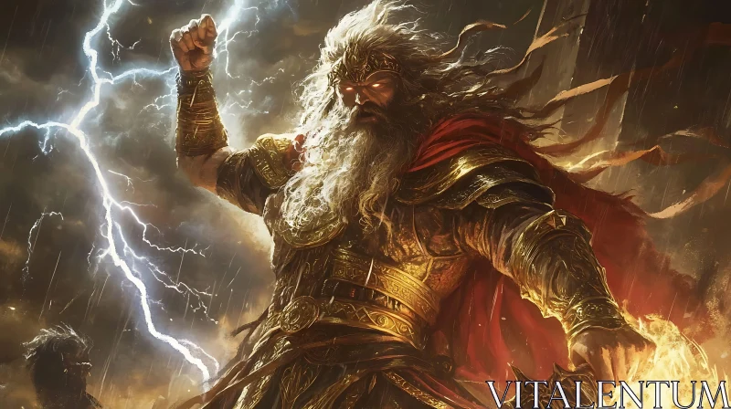 Thunder God Warrior in Fierce Storm AI Image