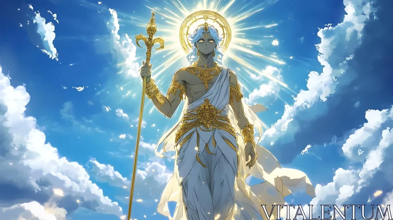 Celestial God Amidst Radiant Sky AI Image