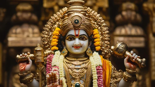 Exquisite Gold-Adorned Hindu Deity Statue in Temple