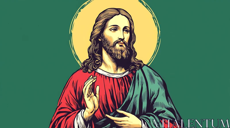 AI ART Religious Icon of Christ in Red and Green