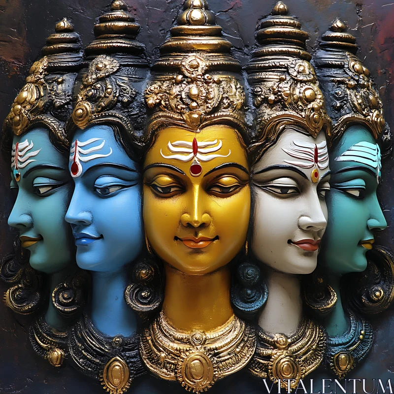 Mythological Multi-Faced Sculpture AI Image