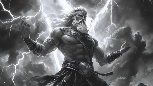 Powerful Mythical Deity in Stormy Skies