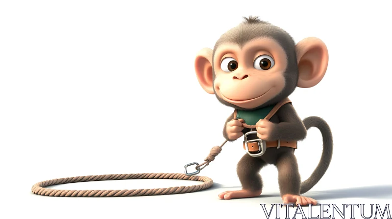 Playful Cartoon Monkey with Rope AI Image