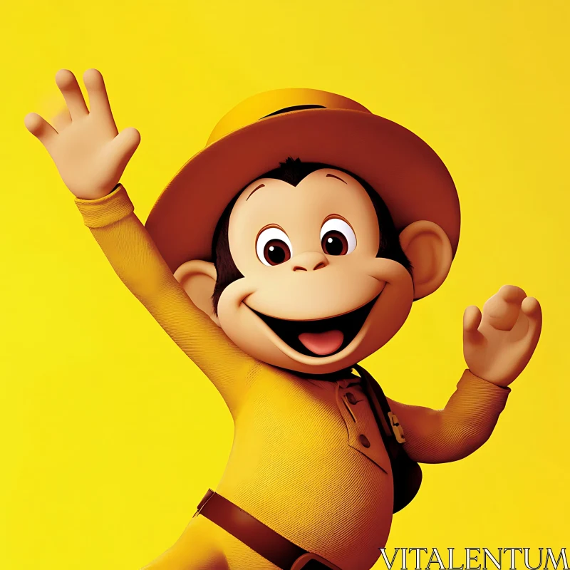 AI ART Cheerful Monkey Character in Yellow