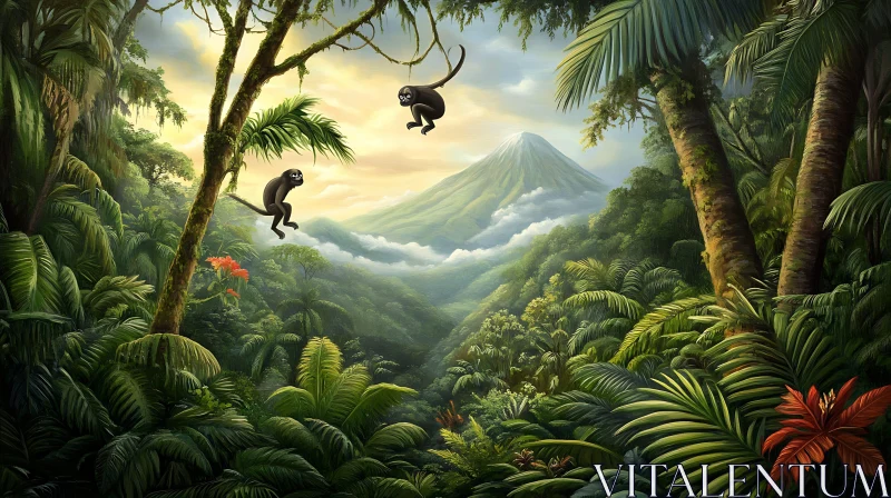 Joyful Monkeys in Vibrant Jungle AI Image