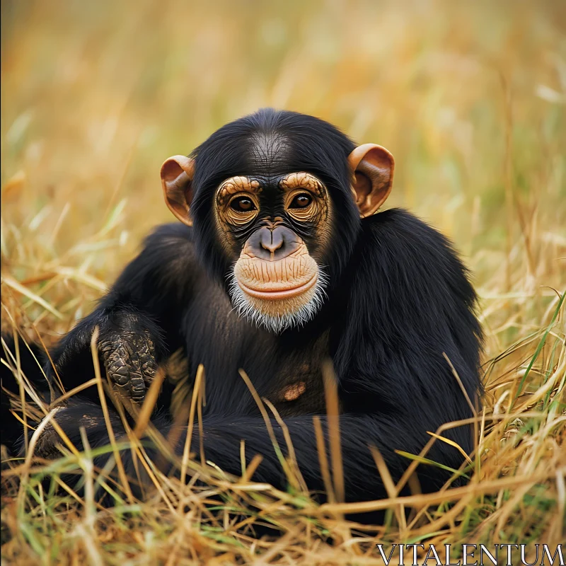 AI ART Inquisitive Young Monkey Lying on Grass