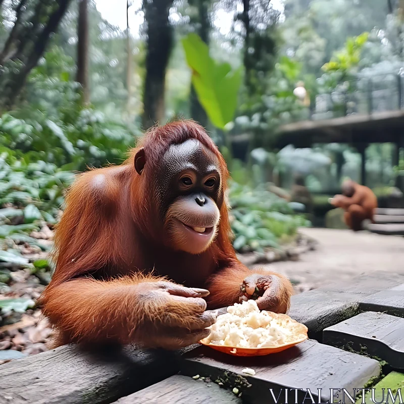 Orangutan Dining in Lush Jungle AI Image