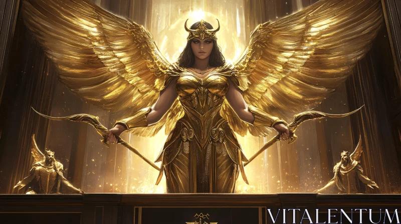 Divine Female Warrior Angel in Golden Armor AI Image