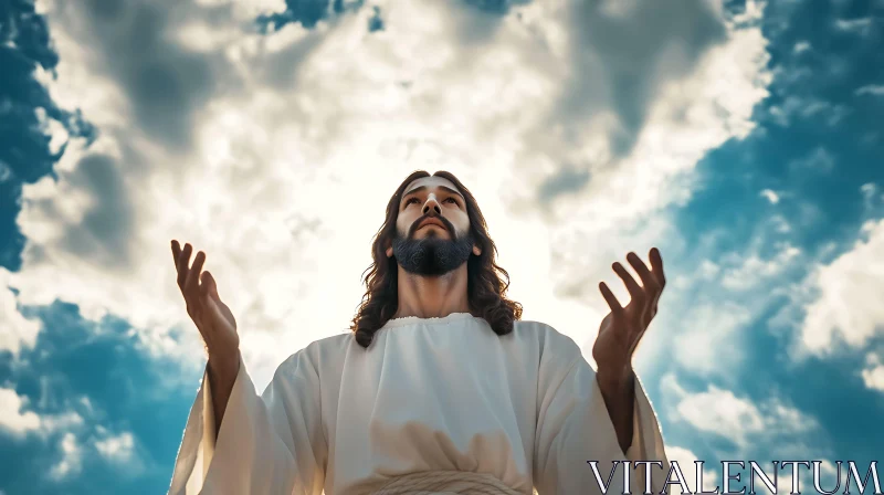 Spiritual Man in White Robe Under Sky AI Image