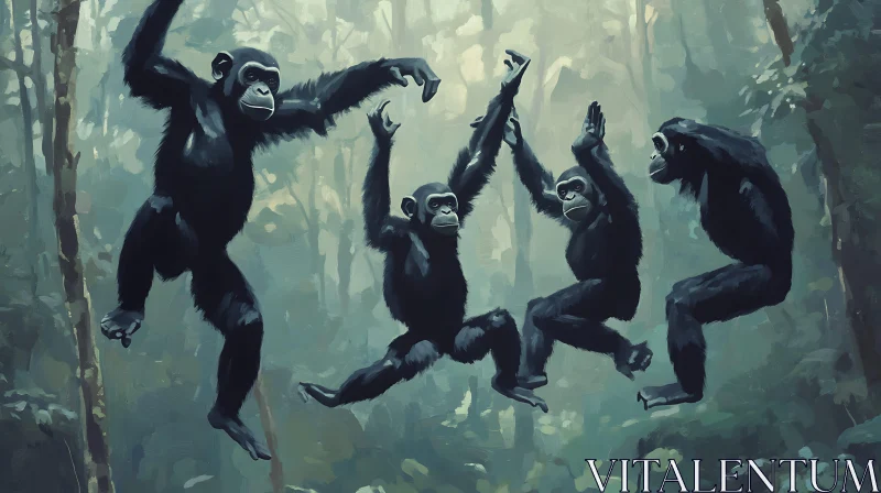 Monkeys in Jungle Painting AI Image