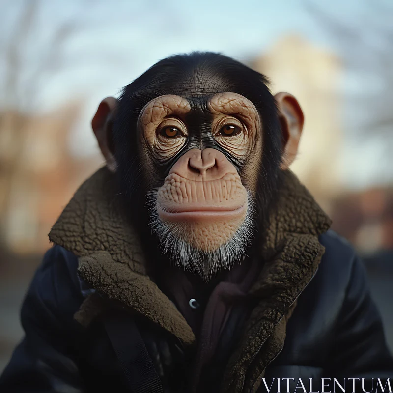 Stylishly Dressed Chimpanzee Portrait AI Image